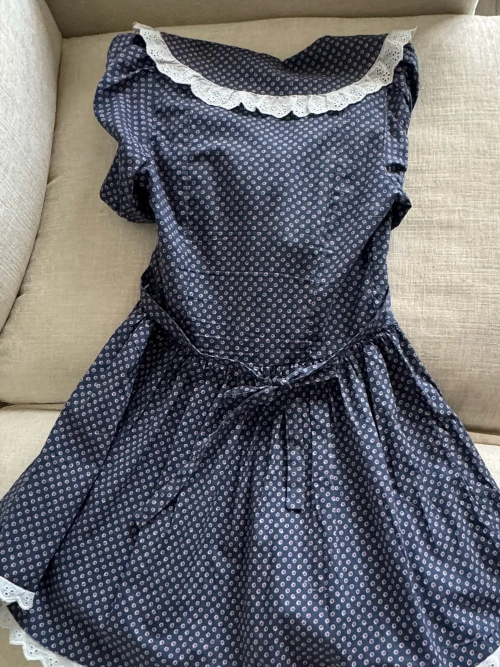 Free People Blue Floral Lace Trim Fit & Flare Short Dress Peter Pan Collar 2